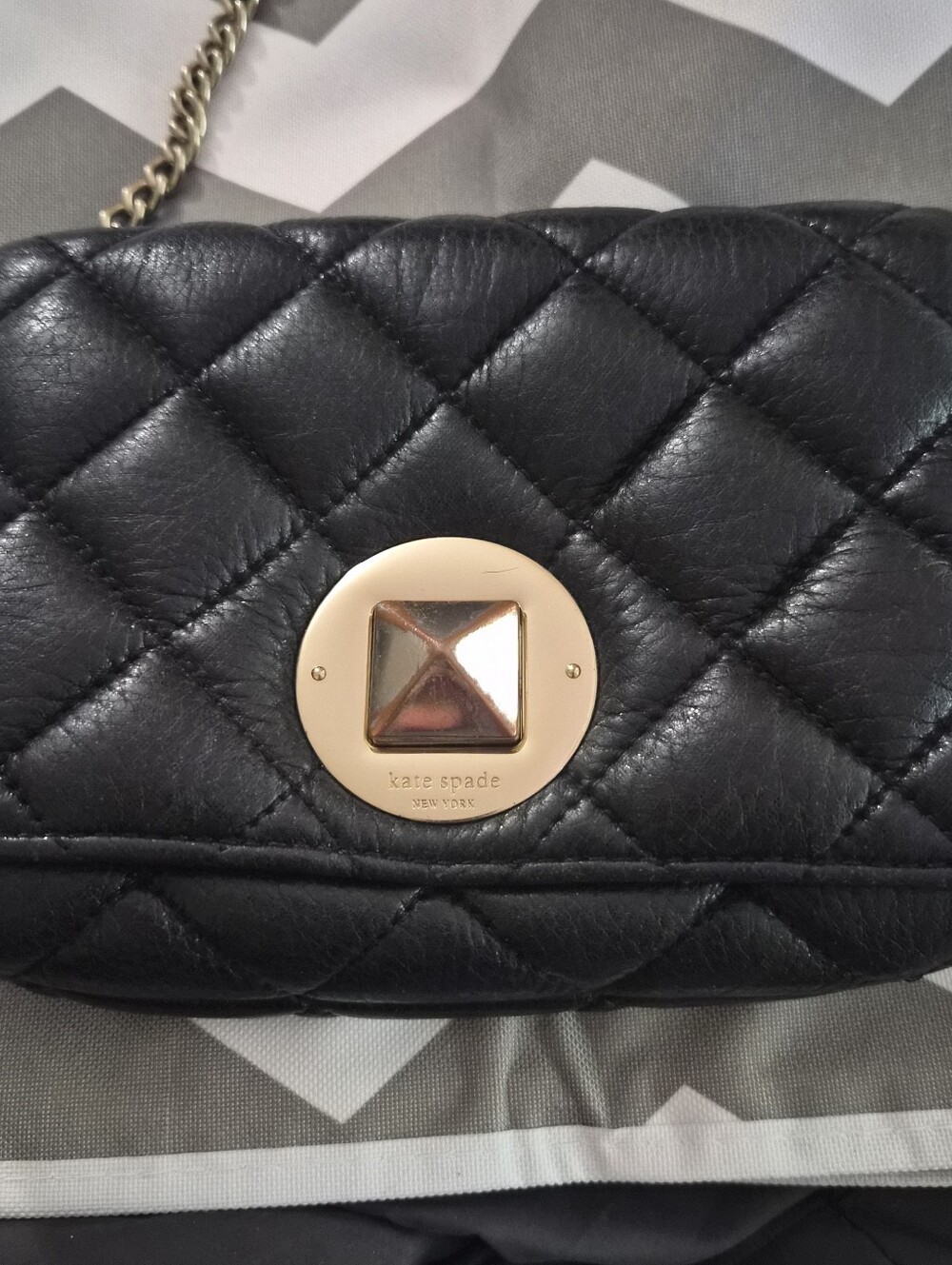 kate spade Black Quilted Leather Crossbody with Gold-Tone Pyramid Turnlock